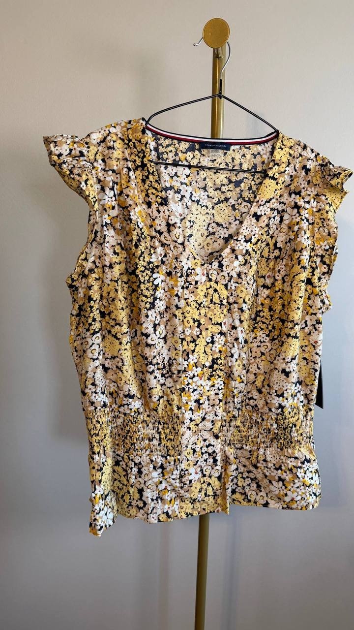Tommy Hilfiger Women’s Floral Smocked‑Waist Ruffle‑Sleeve Top XL $69 NWT