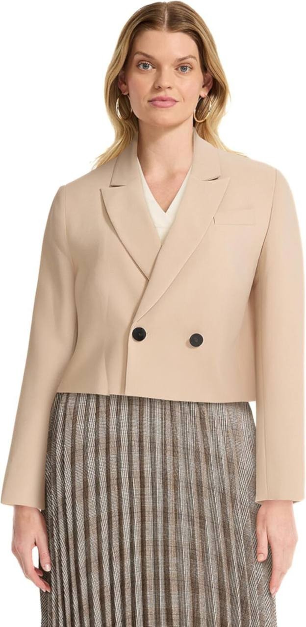 Anne Klein Double‑Breasted Twill Blazer Light Coffee 16 NWT $159