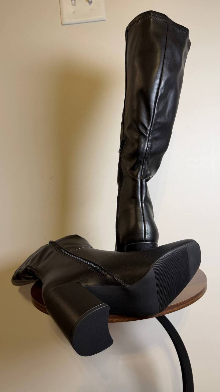 Madden Girl Winsloww Boots 8 Black Synthetic Square Toe Knee‑High NIB msrp$89