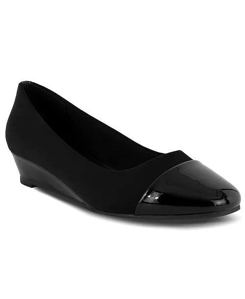 Jones New York Junelle Cap‑Toe Wedge Flats–Black–Size 6.5M–Leather–New in Box
