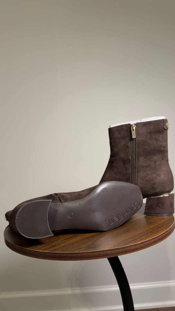 Calvin  Klein   Block  Heel  Ankle  Booties  Brown  Man‑Made  7M  New  $129