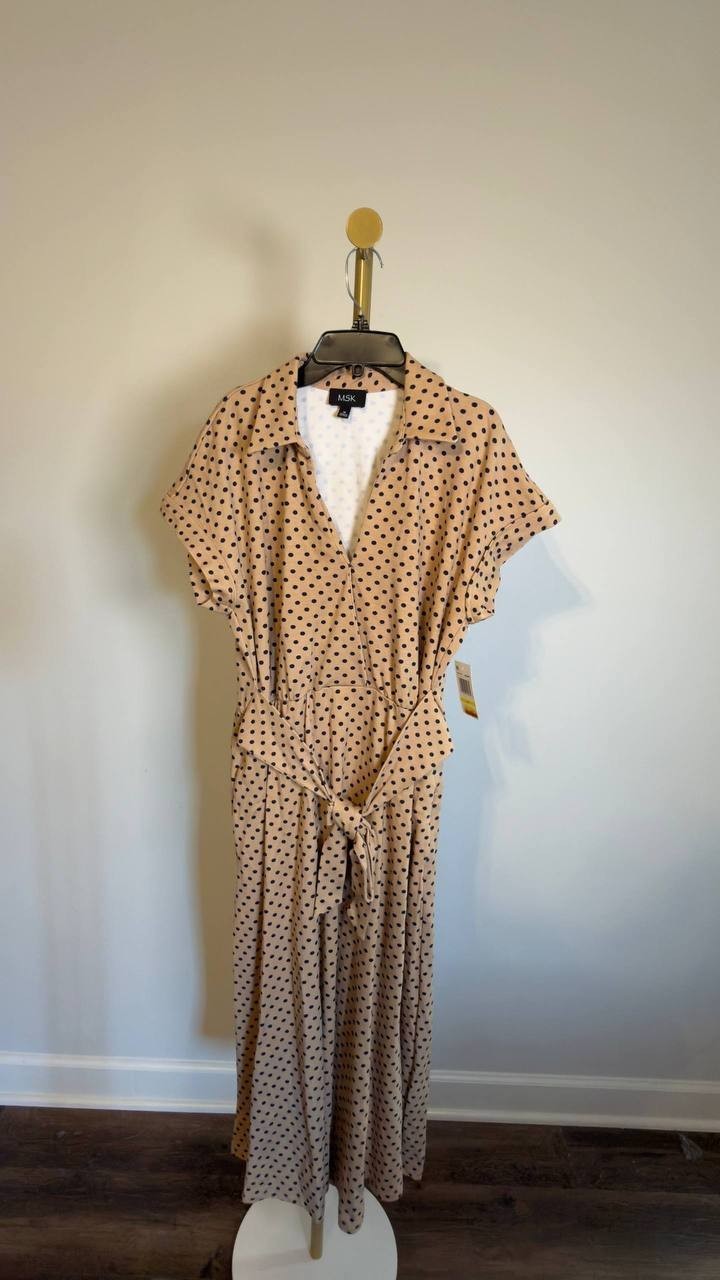 MSK Polka‑Dot Midi Dress Sesame M NWT $109