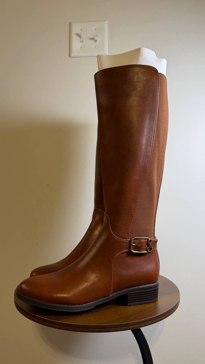 Sam & Libby Percy Boots 9 Hazelnut Man‑Made Knee‑High Riding Round Toe NIB
