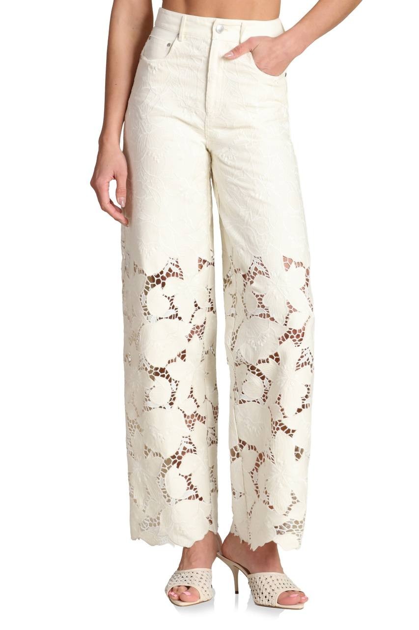 Avec Les Filles High Waist Embroidered Lace Cotton Pants Off White 27 NWT $158
