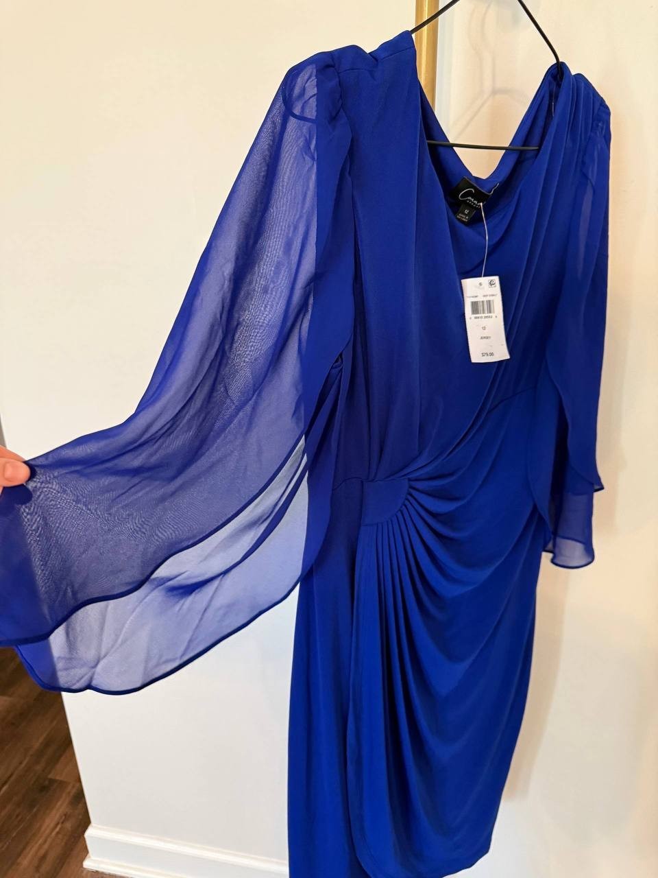 Connected Apparel Draped Sheath Dress Deep Cobalt SIZE12 NWT Elegant MSRP$79