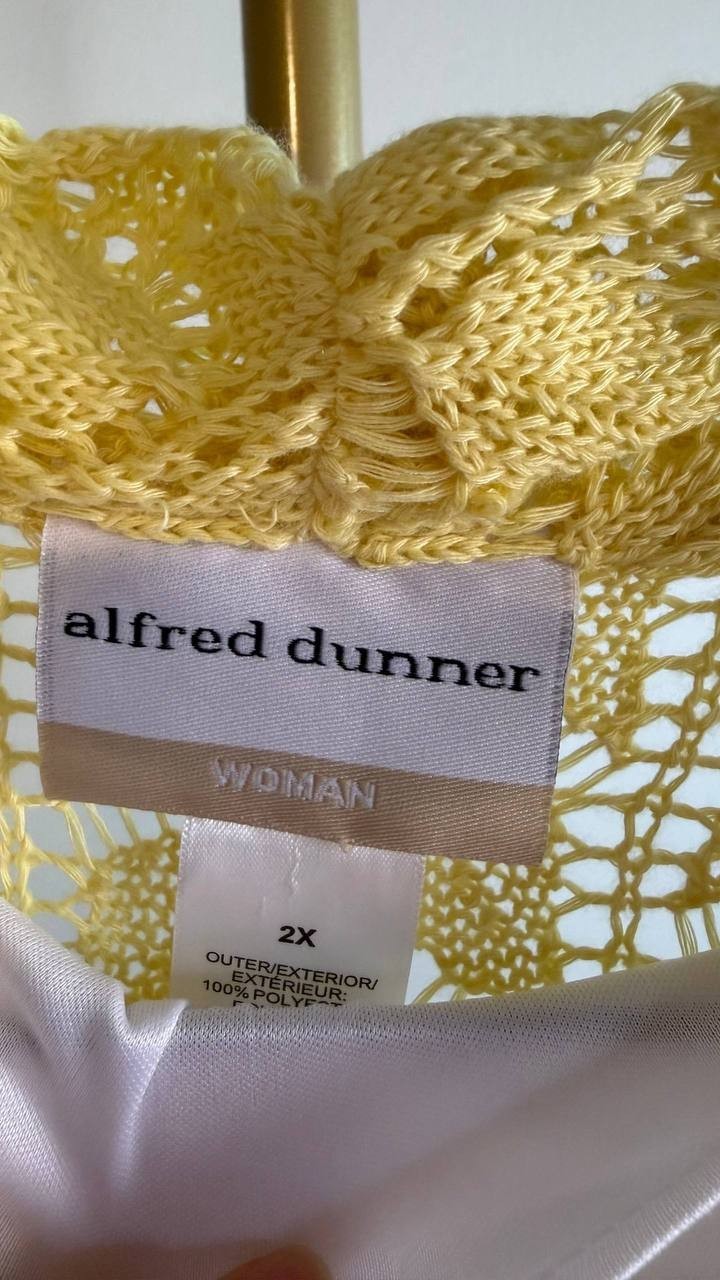 Alfred Dunner Women’s 2‑in‑1 Pointelle Knit Top Yellow White 2X $79.50 NWT