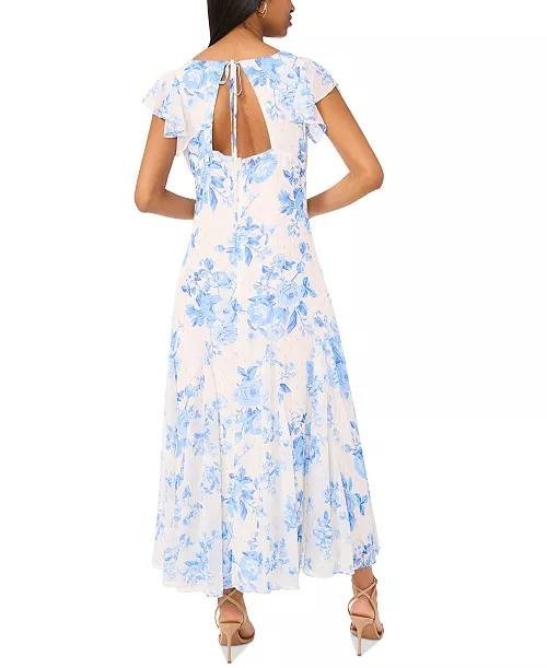 CeCe Printed V‑Neck Flutter‑Sleeve Chiffon Dress – Size 12 – NWT – $119