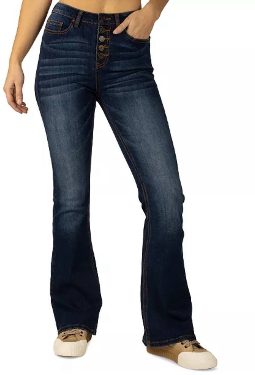 Indigo Rein Flare Jeans Juniors 28x31 Stretch Denim Dark Wash NW Zip Fly