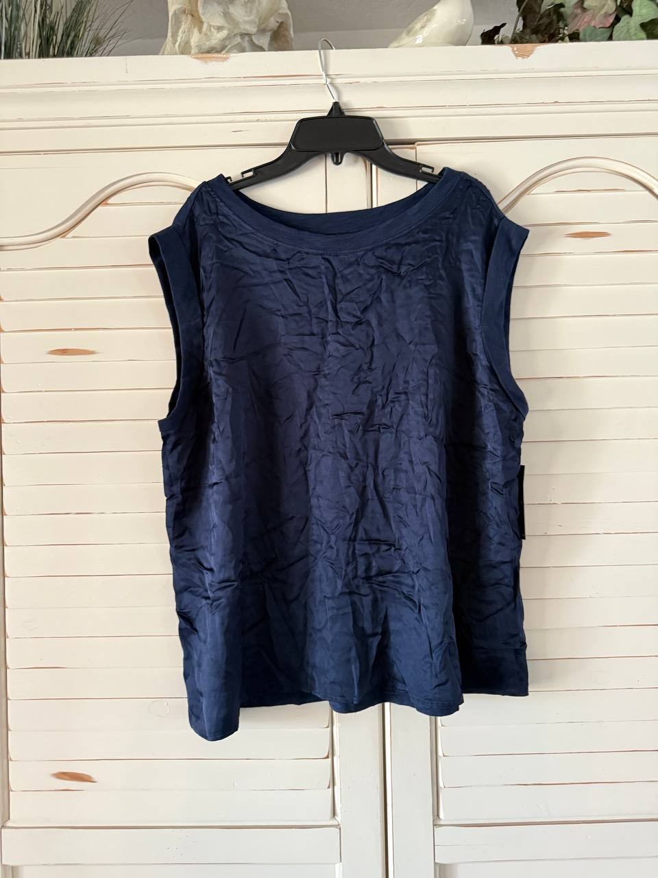 Liverpool Mixed Media Sleeveless Top XL Dark Navy NWT $59