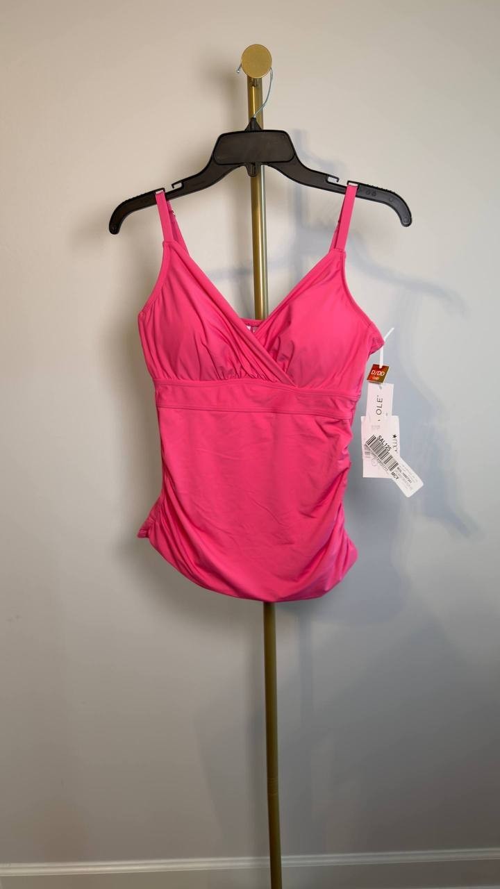 Anne Cole Surplice Underwire Tankini Top Pink 34DD/36D NWT $74