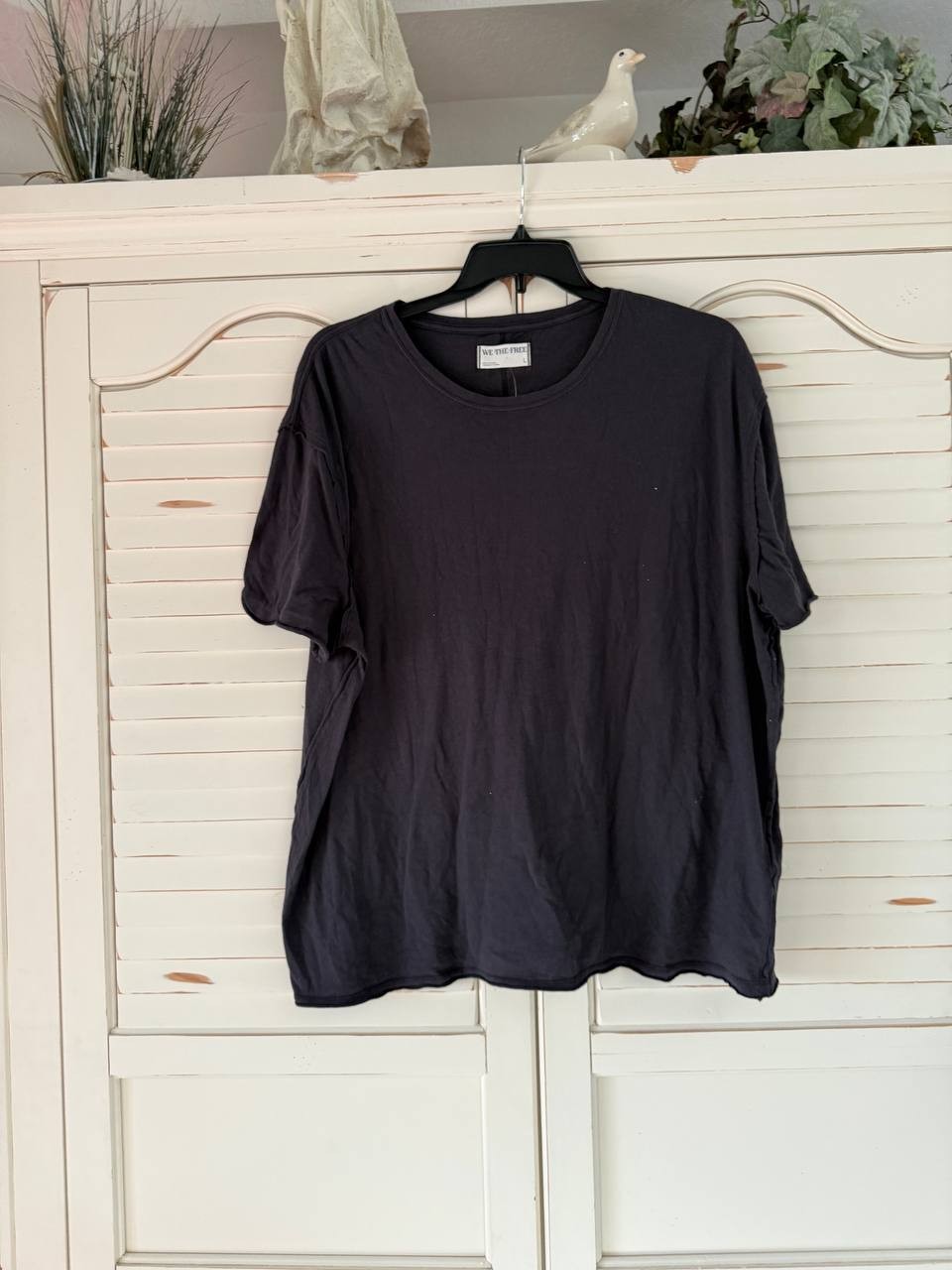 We The Free Nina Tee L Black Boxy Fit Raw Edge Cotton T-Shirt