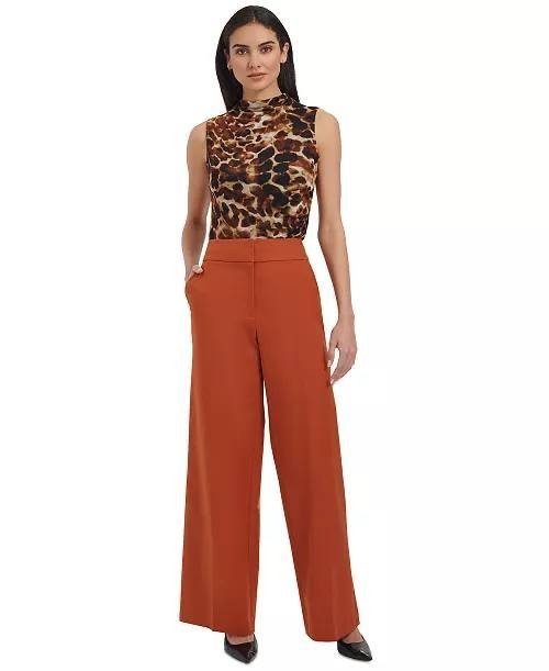 Calvin Klein Wide‑Leg Cotton‑Blend Pants – Orange-Size 8 – NWT – $109
