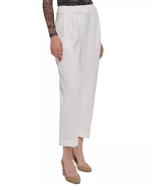 DKNY Pleated Straight‑Leg Cuffed Cropped Pants – Size 10 – NWT – MSRP$99