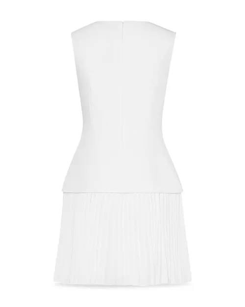 MILLY Haddy Mixed Media Pleated Dress Ecru Size 10 Sleeveless, Wedding