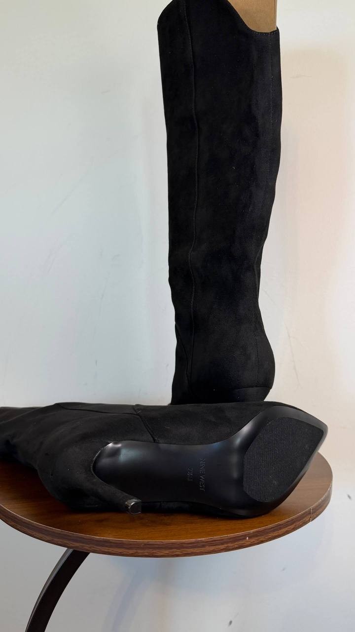 Nine West Razla Wide Calf Knee High Boots Black 7.5M Faux Suede $189 NWB