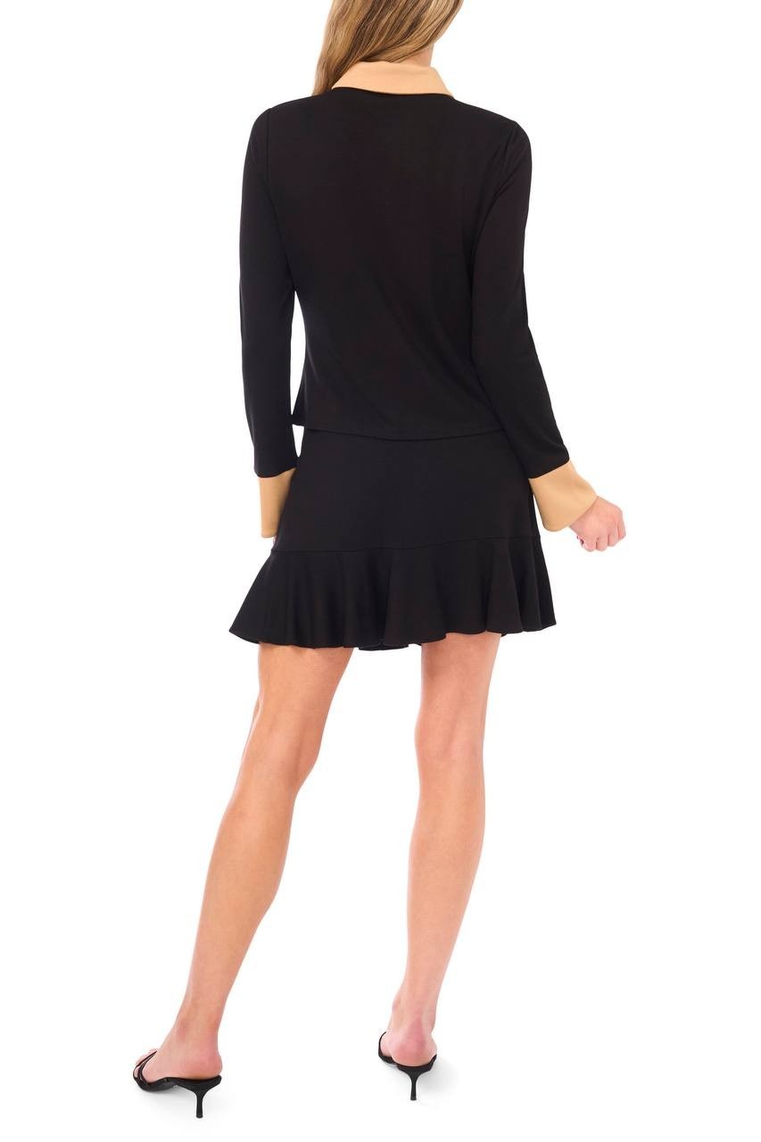 CeCe Crystal Button Knit Button‑Up Shirt Rich Black M NWT $79