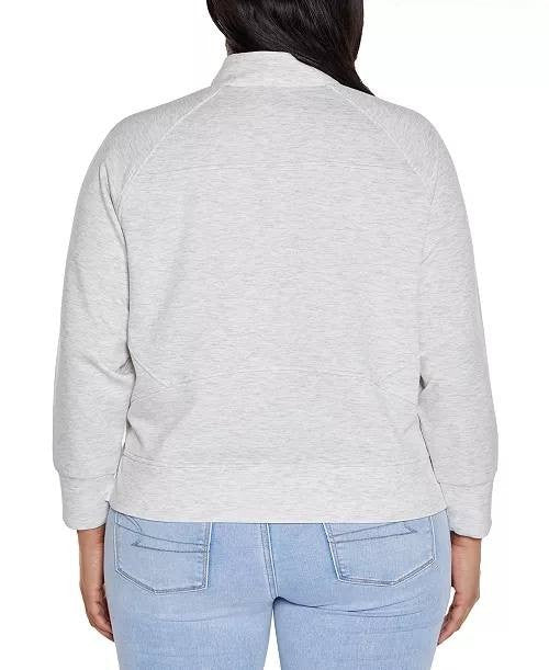 Belldini Plus Scuba Knit Quarter‑Zip Top Light Grey 2X NWT $49