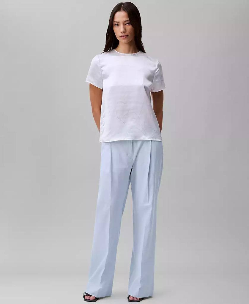 Calvin Klein Printed Crushed Satin Top White Floral Etched Size XL $69 preowned