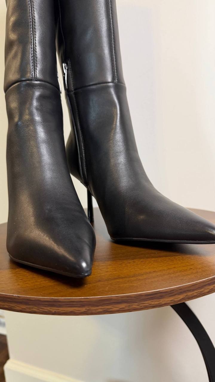 Nine West Nomas Boots 5M Black Leather Knee‑High  Stiletto NIB  msrp$249