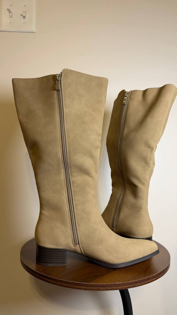 Journee Devri Boots 6.5M Greige Vegan Leather Knee‑High Zip NIB msrp$79.99