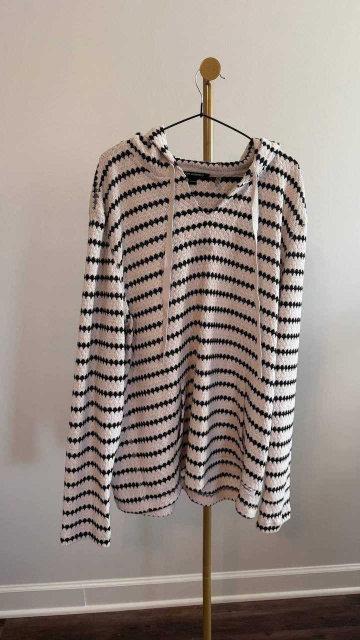 Karl Lagerfeld Paris Men’s Jacquard Striped Hoodie Relaxed Fit XL $119 NWT