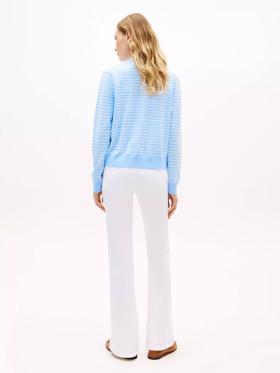 Tommy Hilfiger Crewneck Cardigan Blue/Ecru M NWT $74.50