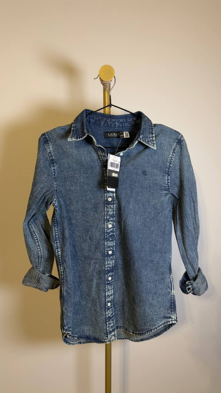 Lauren Ralph Lauren Classic Fit Denim Shirt Mid Wash S NWT $125