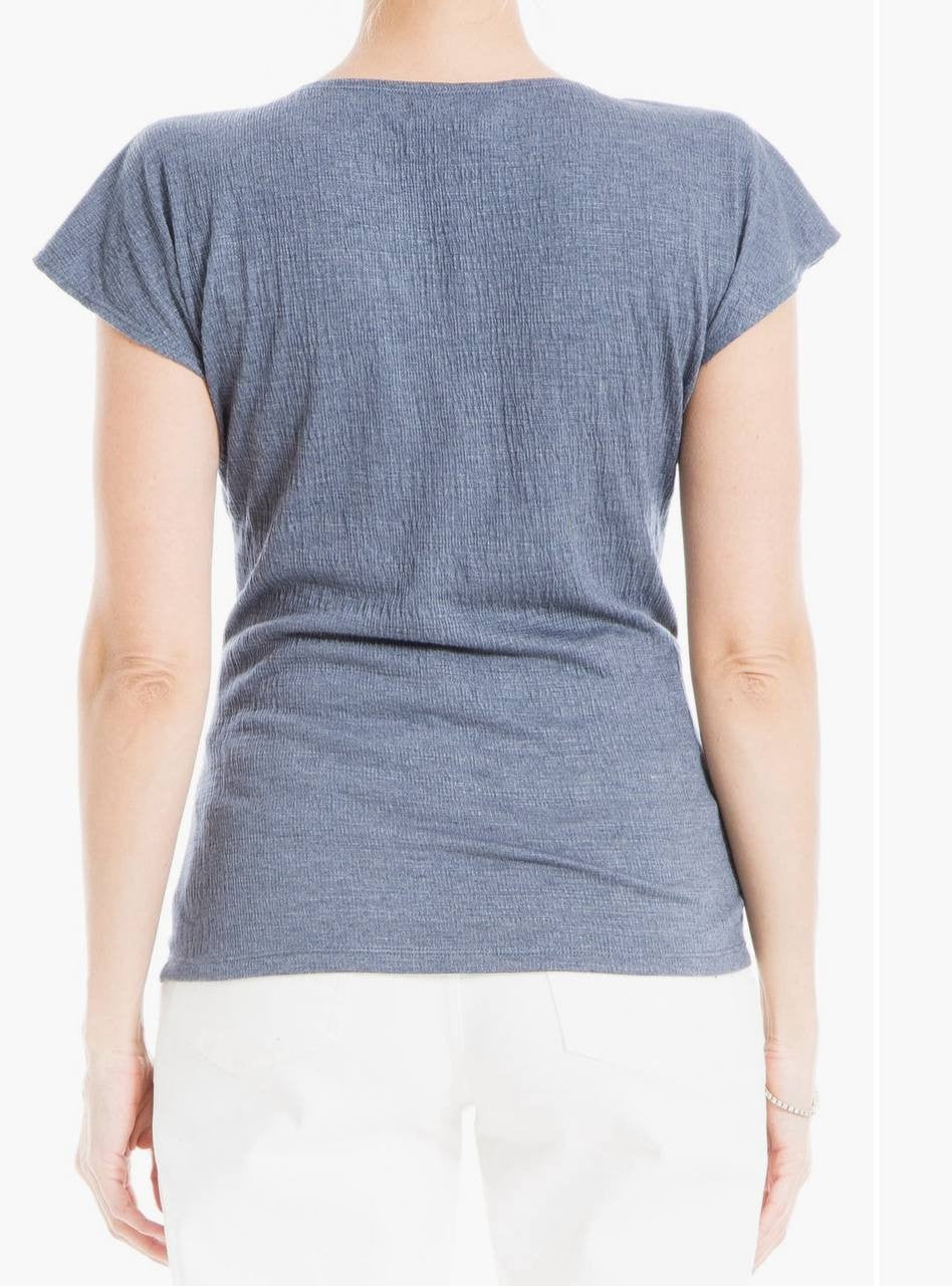 Max Studio Shirred TShirt Gray Women’s XL Short Sleeve Crew Neck Casual NWT