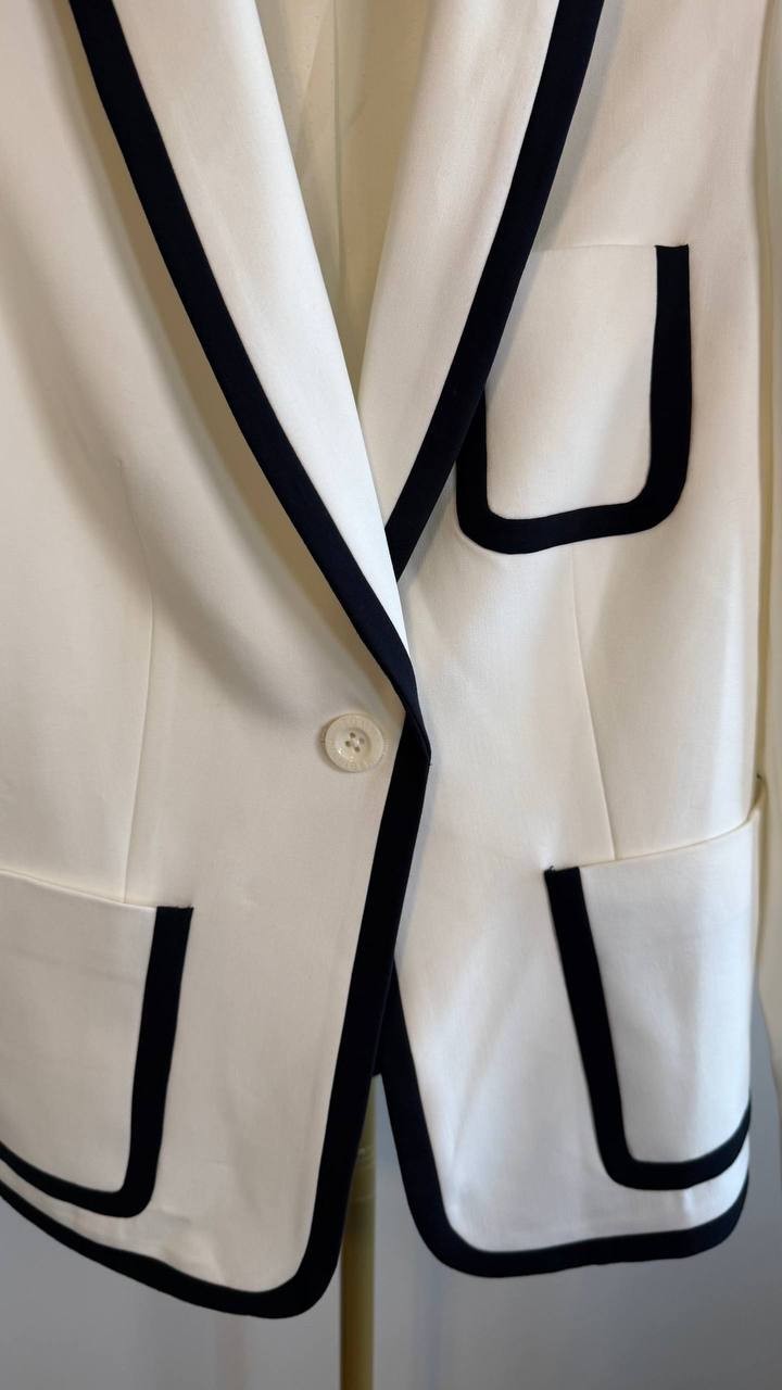 ommy Hilfiger Women’s Contrast‑Trim Puff‑Sleeve Jacket White 2 $159 NWOT