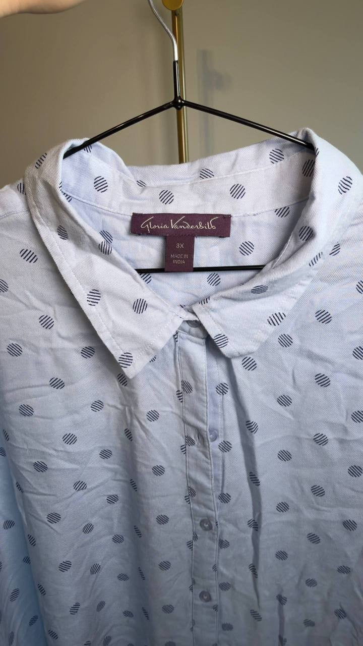 Gloria Vanderbilt Plus Size Short Sleeve Woven Shirt Blue 3X NWT $48