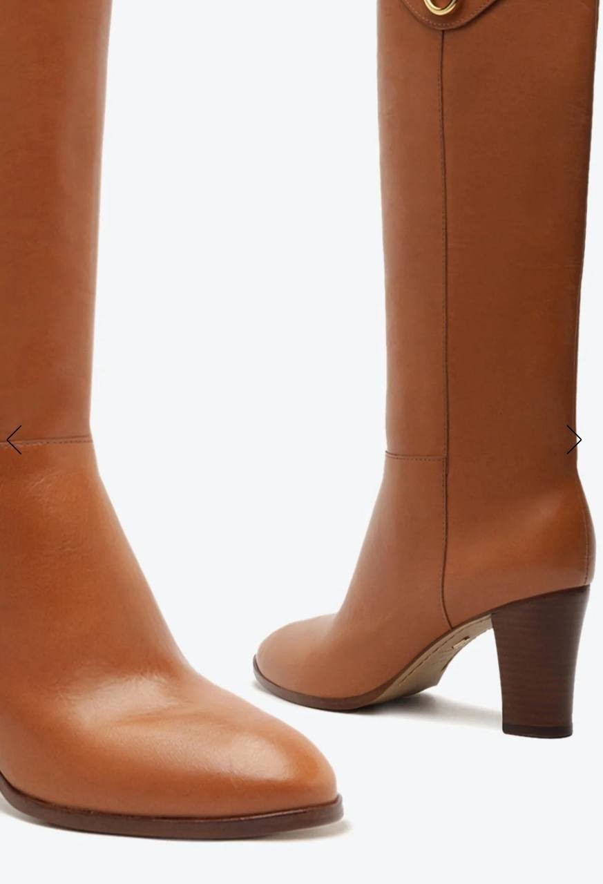 Arezzo Brown Leather Knee-High Boots 9.5B Gold Bit Detail, New with Box