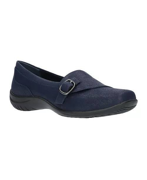 Easy Street Cinnamon Slip‑Ons 9 Navy Faux Leather Square Toe Comfort NIB msrp$60
