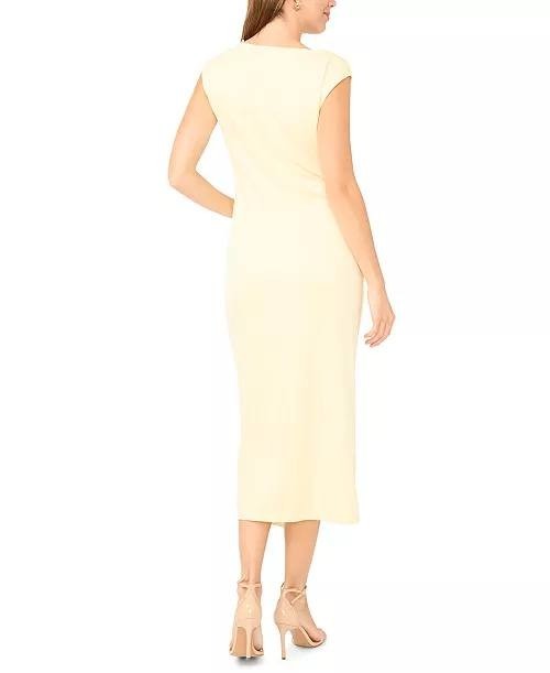 MSK Sleeveless Boat Neck Ponte Knot Wrap Midi Dress Pastel Yellow M NWT $89