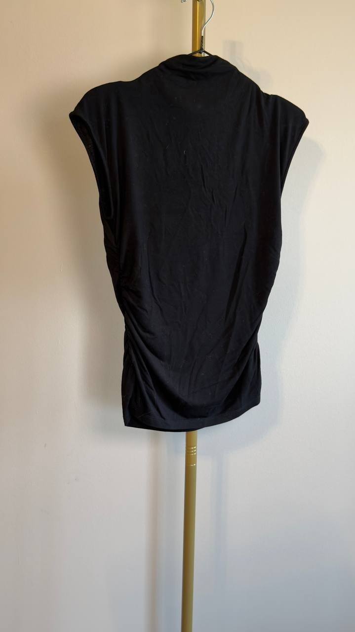 DKNY Ruched High-Neck Sleeveless Top Black S Pre-Owned $50