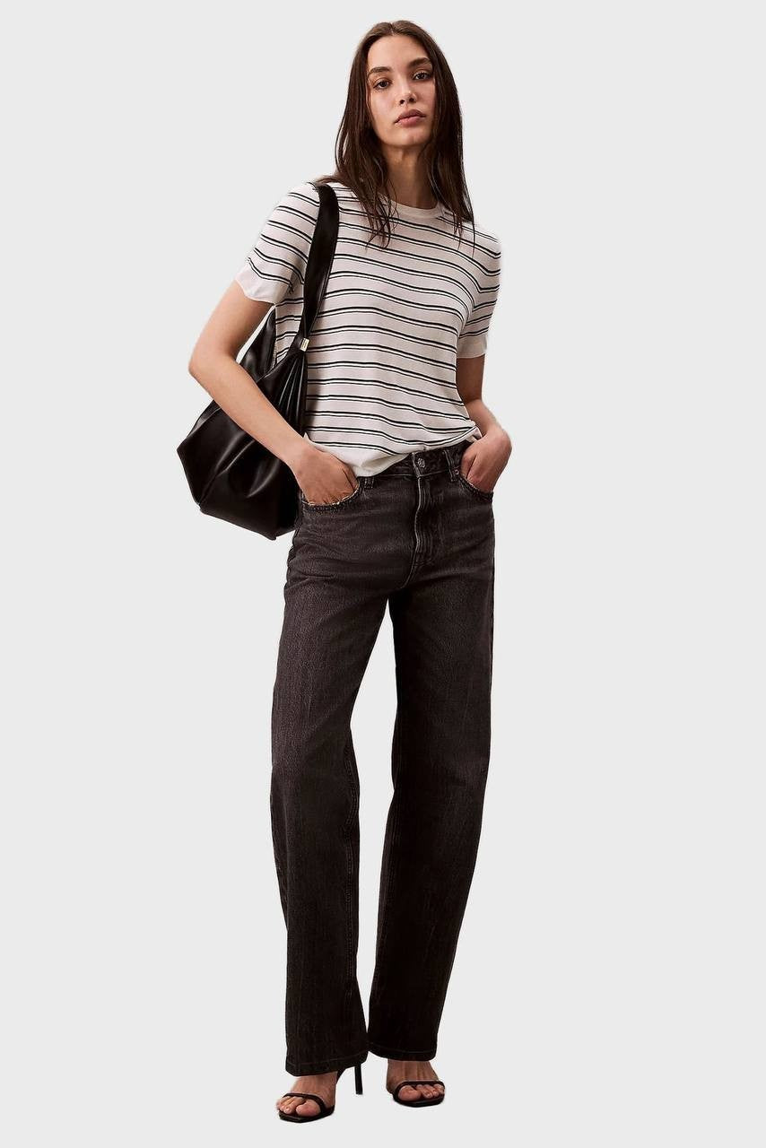 Calvin Klein Women's Viscose Striped Short Sleeve Sweater Tee Size L NWT $89