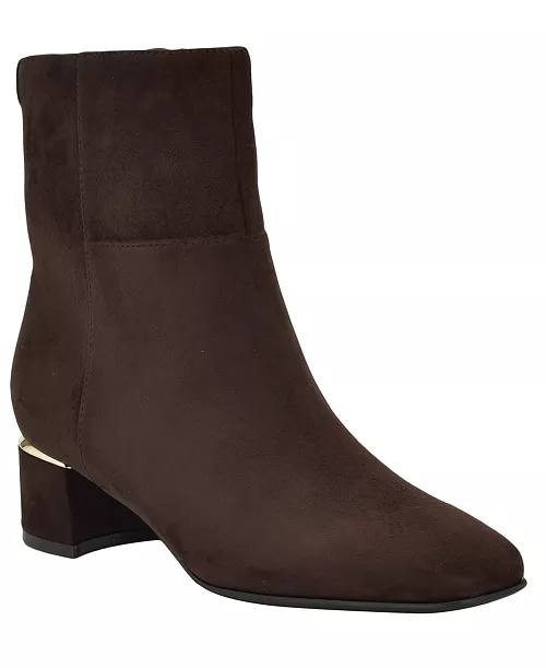 Calvin Klein Parry Block Heel Ankle Booties Dark Brown 8.5M Man‑Made $129 NWB
