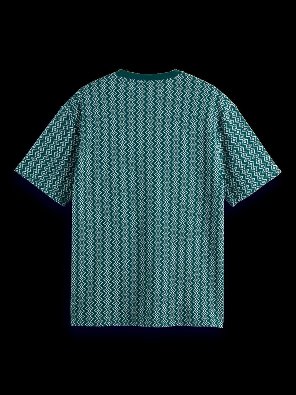Scotch & Soda Men’s Jacquard Relaxed Fit T‑Shirt Retro Geo Green L $88 NWT