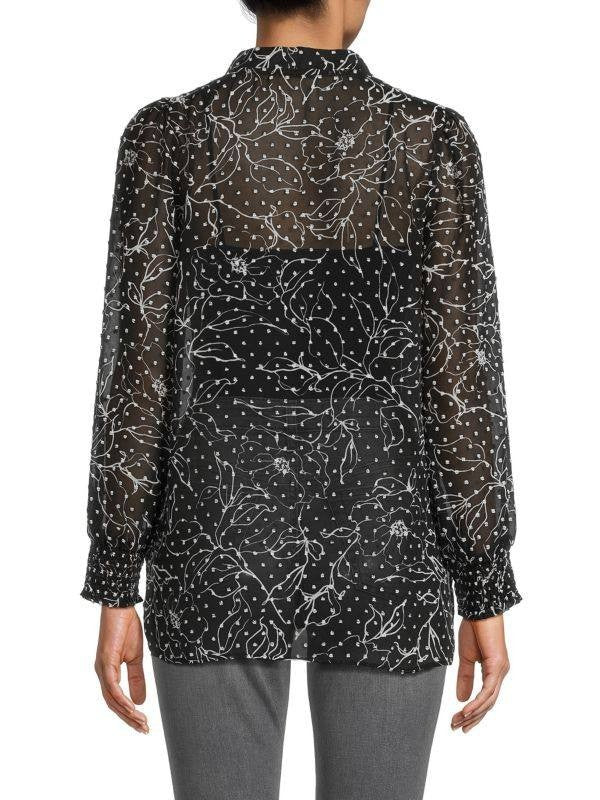 Bobeau High‑Low Floral Swiss Dot Top – Black – Size XL – NWT – $60