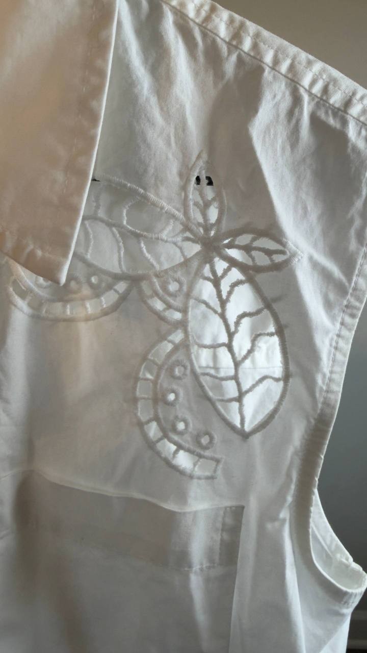 DKNY Cotton Sleeveless Ladder‑Trim Blouse White XS NWT $89