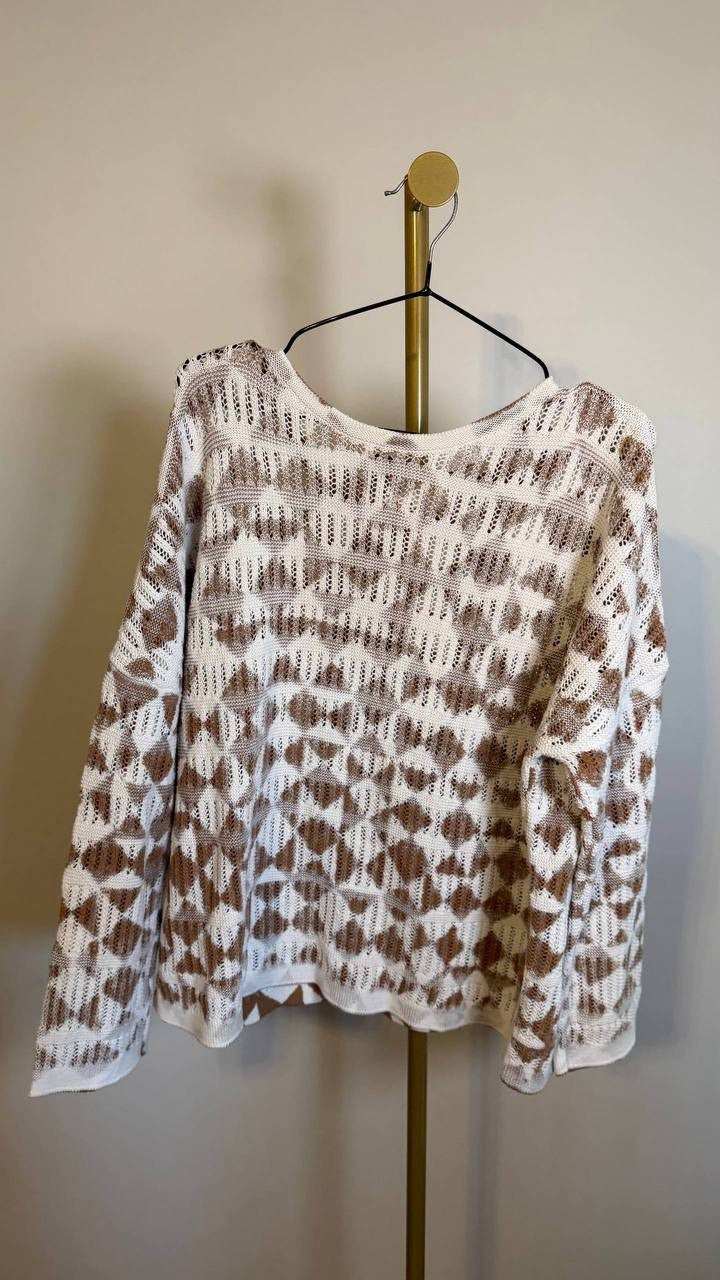 NIC+ZOE Women’s Cotton Open Stitch Sweater Natural L $158 NWT
