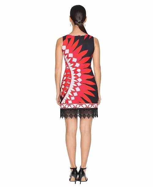 White Mark Printed Sleeveless Lace Hem Sheath Dress Black/Red L NWT $64