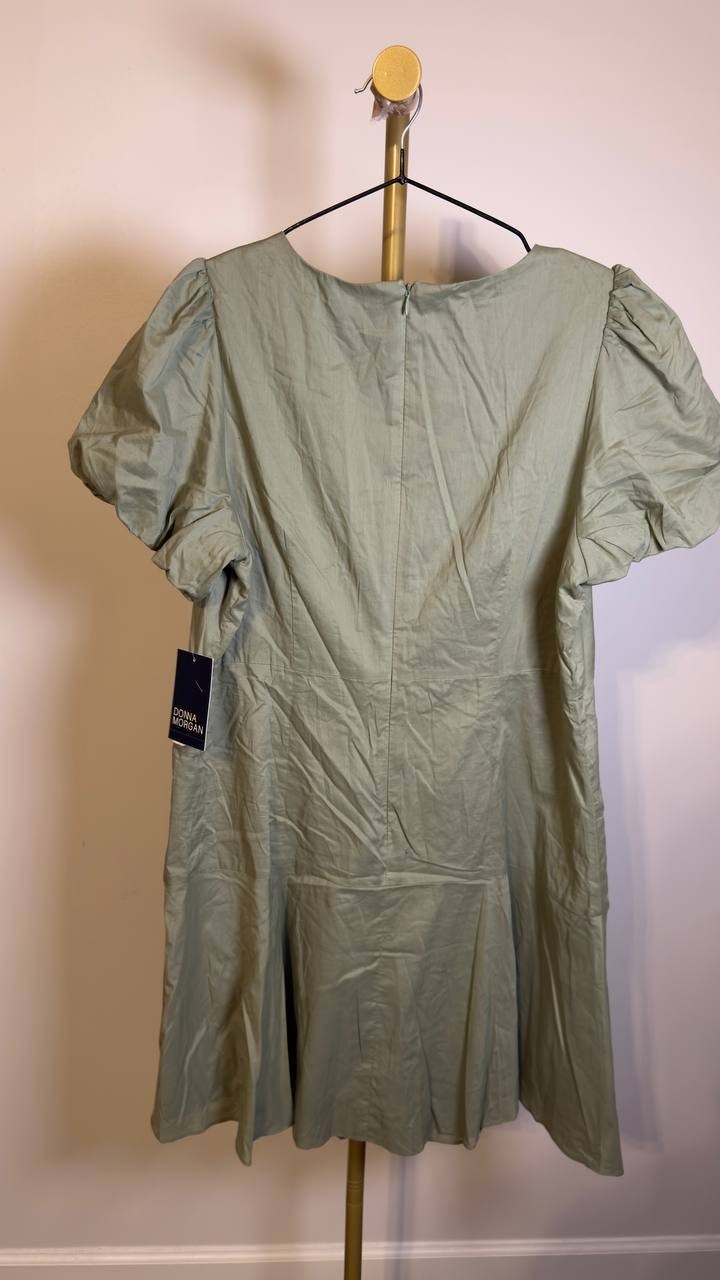 Donna Morgan Puff‑Sleeve V‑Neck Mini Dress Oil Green 16 NWOT $138