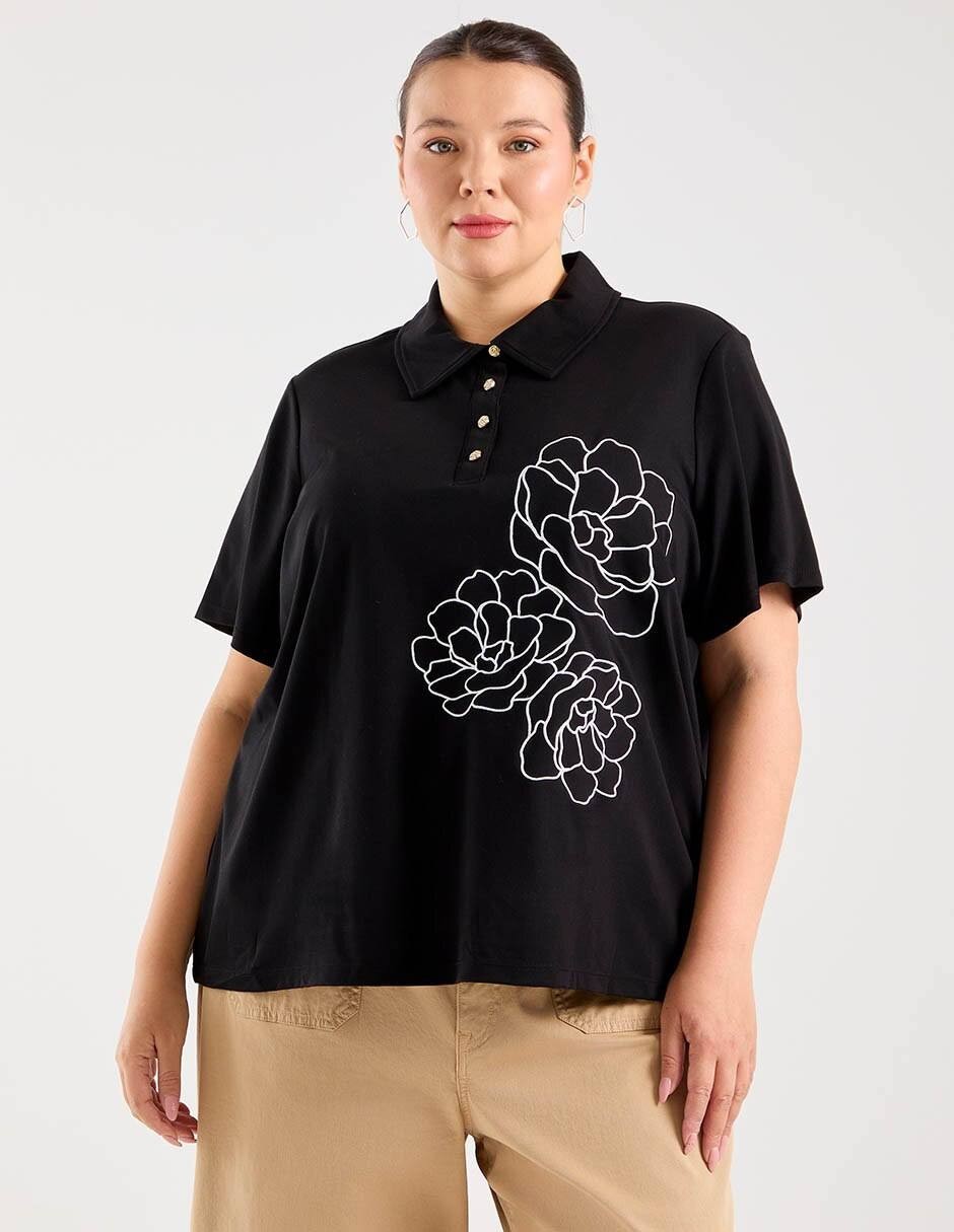 Karl Lagerfeld Paris Short Sleeve Blouse Black 1X NWT $99