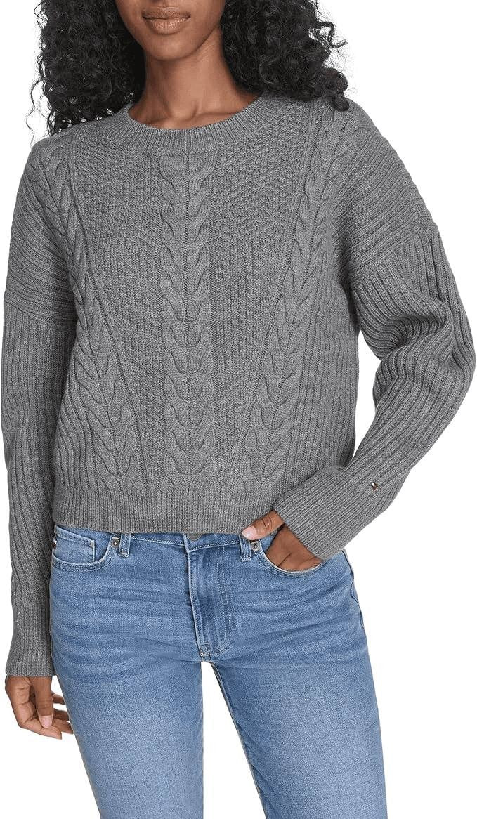 Tommy Hilfiger Traveling Cable Crewneck Sweater Grey S NWT $79.50
