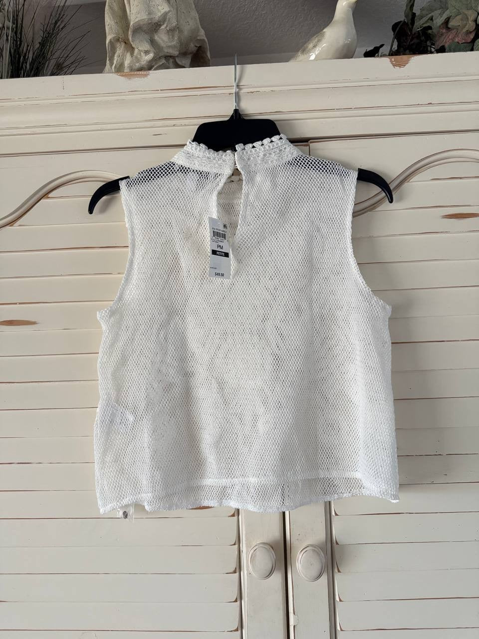 And Now This Cotton Floral-Appliqué Sleeveless Top PM White NWT $49.50