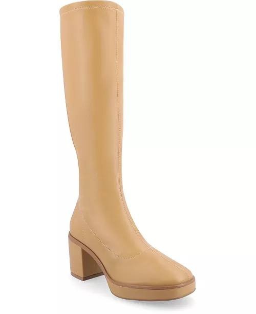 Journee Collection Alondra Platform Boots Tan 6 Faux Leather Knee High $139.99 N