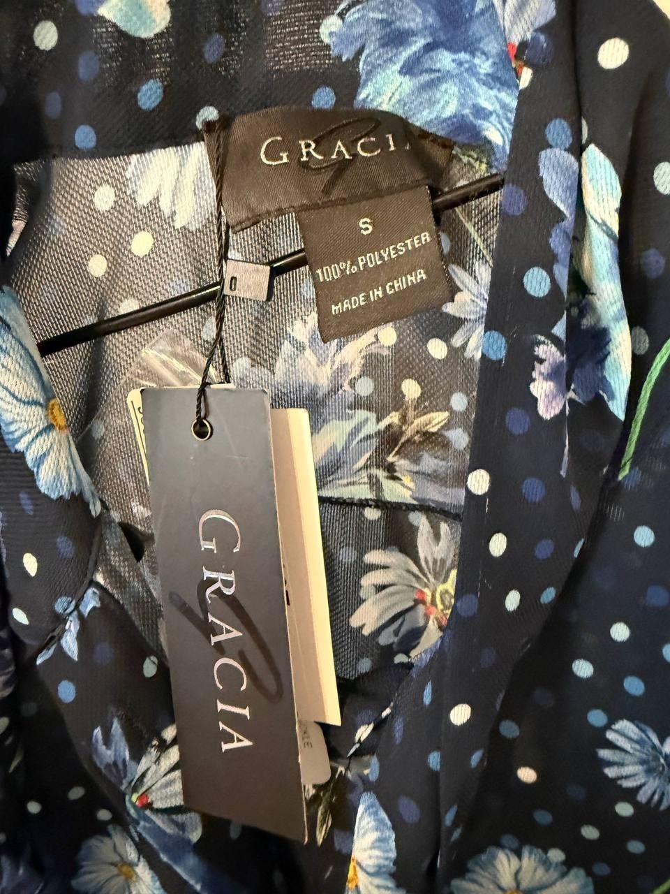 Gracia Bow‑Neck Floral Long‑Sleeve Dress Navy sizeS NWT Elegant Chic