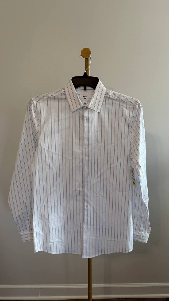 Mode of One Men’s Slim‑Fit Button‑Down Shirt Pale Indigo Stripes S $59.50 NWT