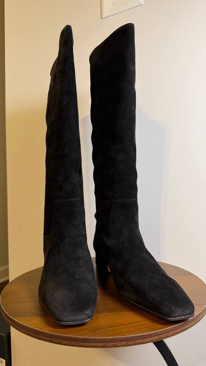 Steve Madden Dantelle Boots 11 Black Suede Knee‑High Square Toe NIB msrp$179