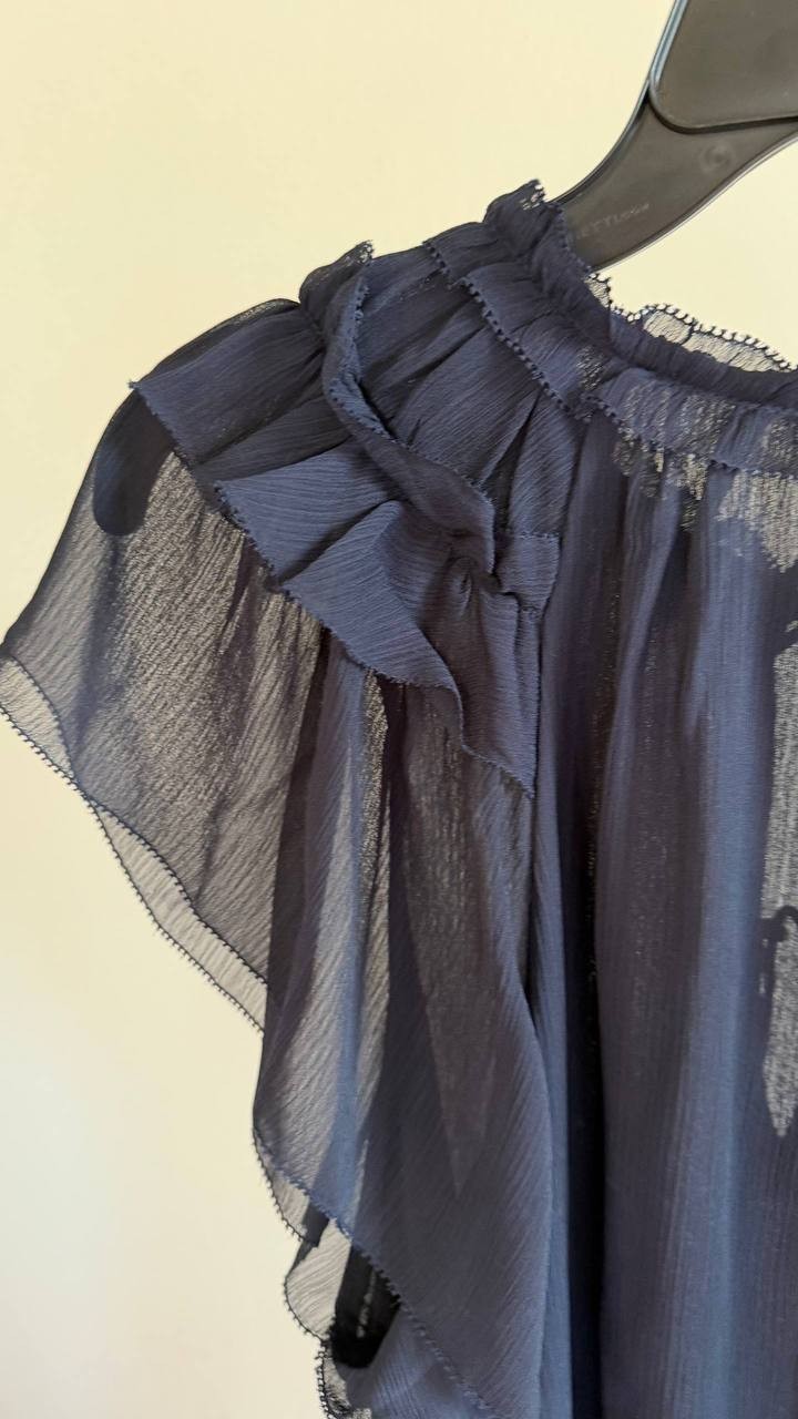 Tommy Hilfiger Women’s Split‑Neck Flutter‑Sleeve Blouse Midnight XL $79 NWT